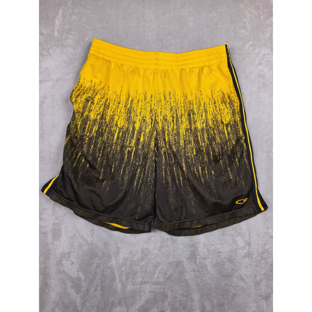 Champion Basketball Shorts Mens Large Yellow Black Mesh Athletic Side Stripe